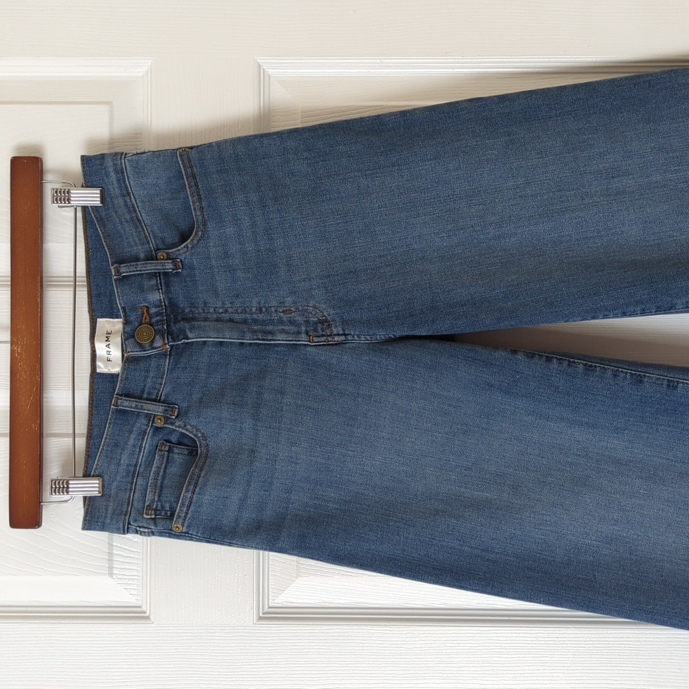 Frame Slim Palazzo Disarm Medium Wash High Waisted Wide Straight Leg Jeans 28 - Picture 2 of 15